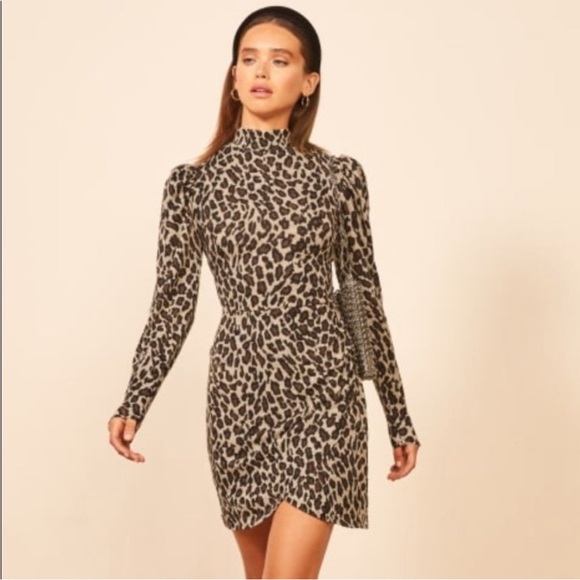 Reformation Dresses & Skirts - Reformation Lexi Mini Dress Women's Size XL Scar Leopard Print Faux Wrap Dress